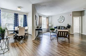 Spacious living room with hardwood floor